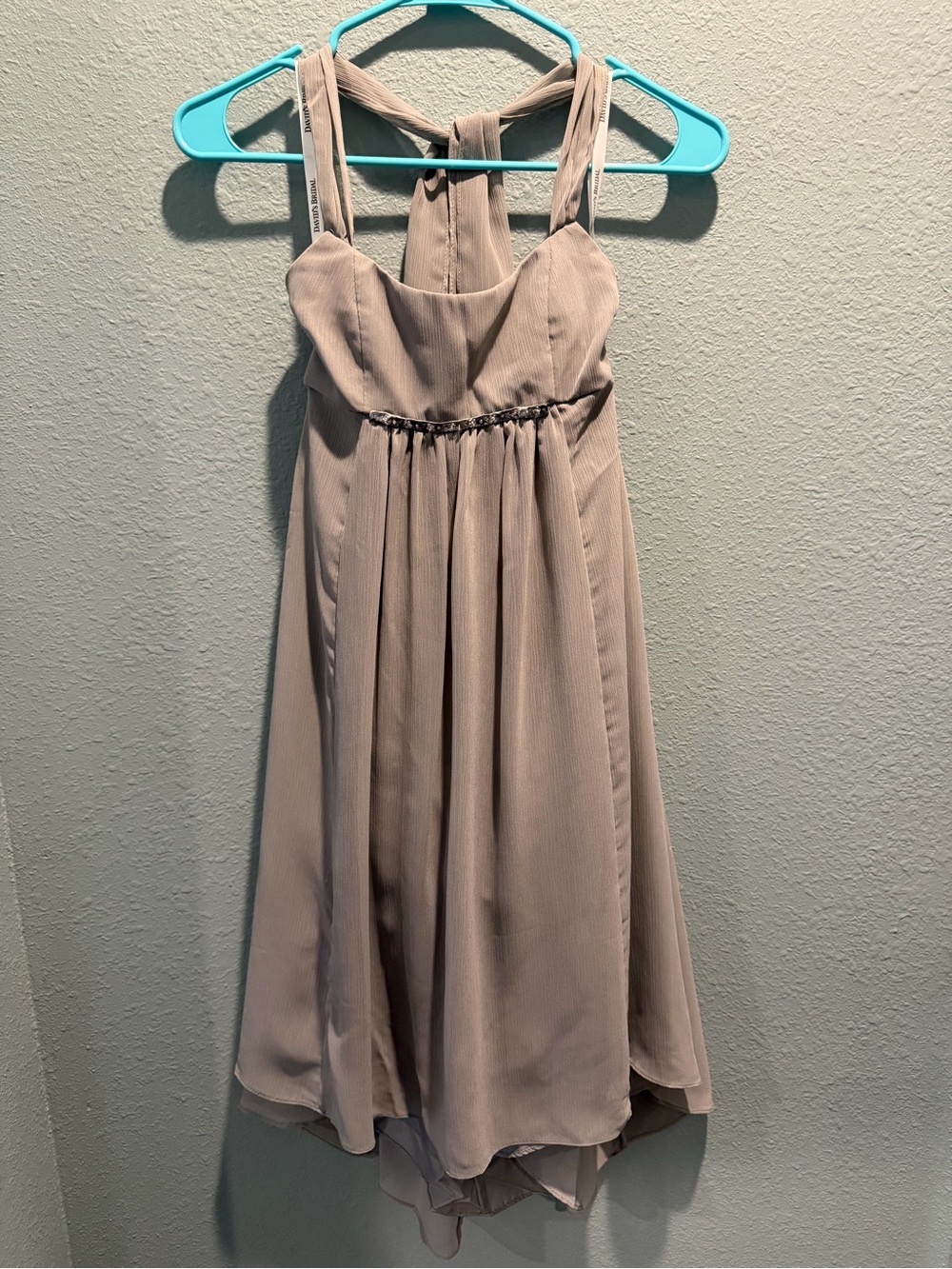 David’s Bridal Junior Bridesmaid Dress Girls Size 10 Mercury High Low Chiffon
